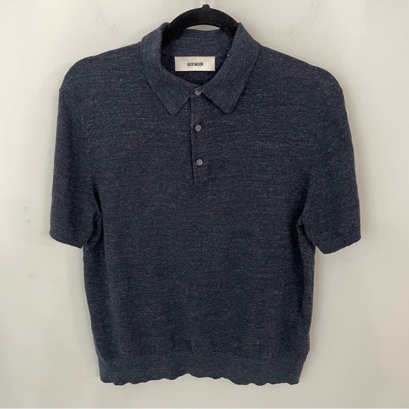 Buck Mason AVALON KNIT POLO 100% Cotton Slub Sweater Size Medium Navy. 3 - Picture 2 of 7